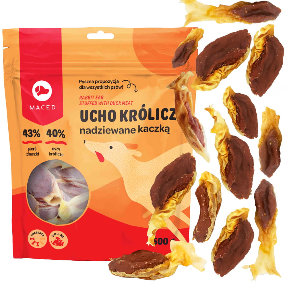Maced ucho królicze z kaczką 500g przysmak dla psa